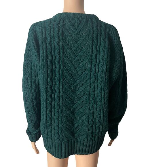 Jaeger Sweater Womens Small Green 100% Wool Cable Knit Crewneck Pullover Britain - Picture 9 of 10